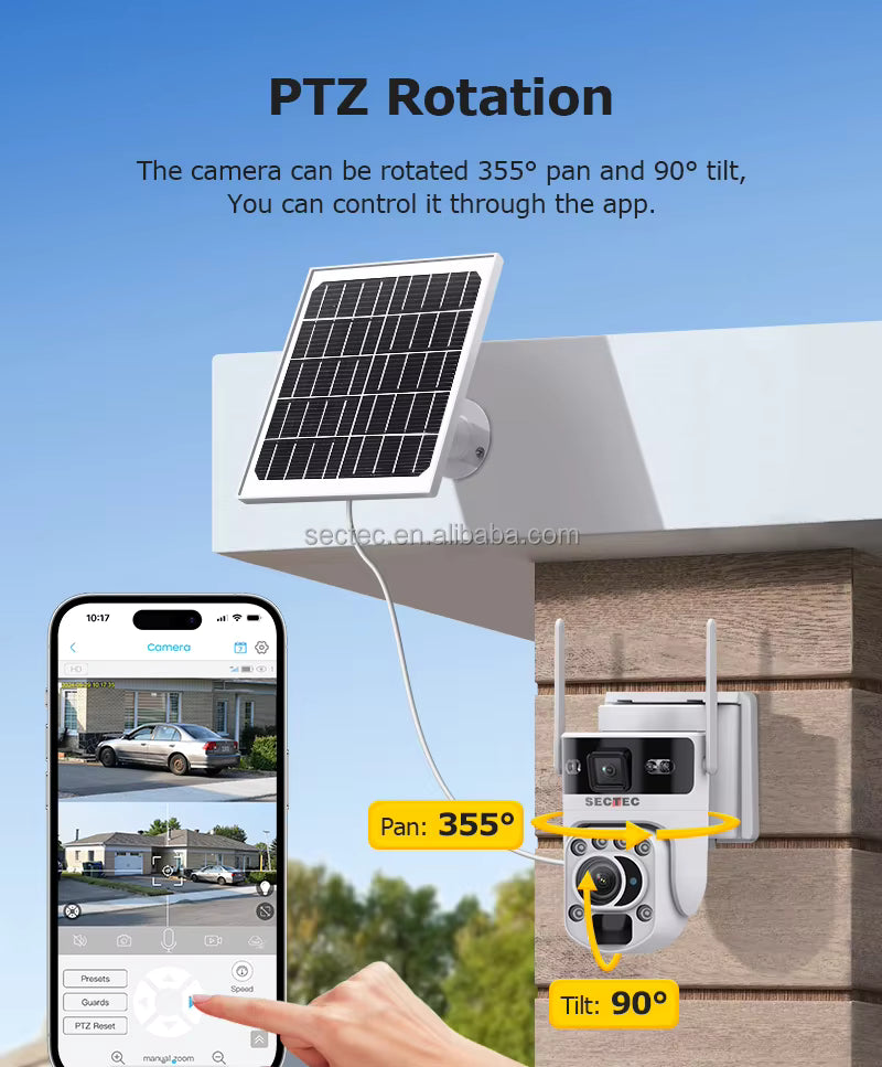 Cámara Solar WiFi PTZ SECTEC ST-537-6M-3L-4G-EU - 6MP con Zoom Óptico Triple Lente