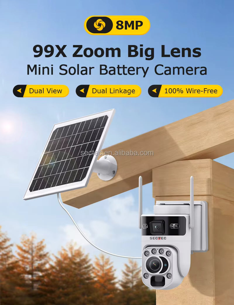 Cámara Solar WiFi PTZ SECTEC ST-537-6M-3L-4G-EU - 6MP con Zoom Óptico Triple Lente