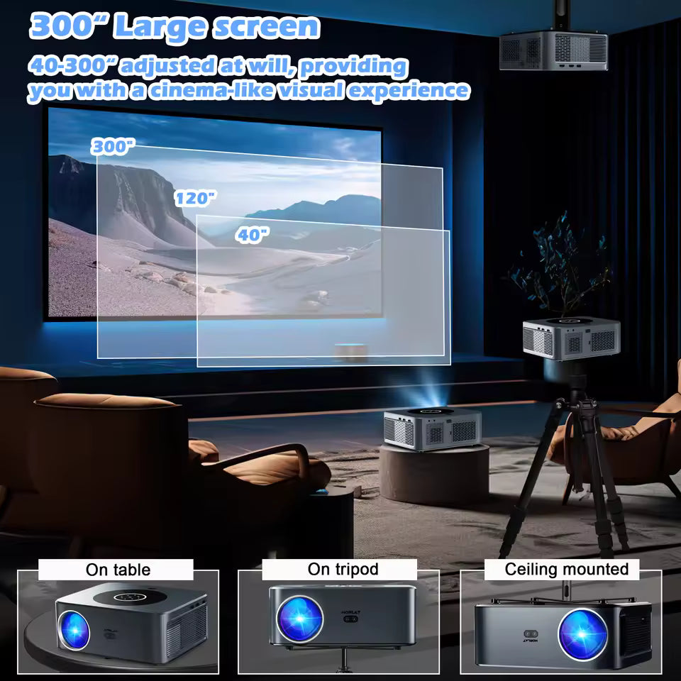 Proyector HORLAT LCD Android 25000 Lúmenes 4K Smart - Cine en Casa Full HD 1080P Nativo con Enfoque Automático Bluetooth 5.0 WiFi 5G
