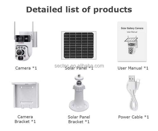 Cámara Solar WiFi PTZ SECTEC ST-537-6M-3L-4G-EU - 6MP con Zoom Óptico Triple Lente
