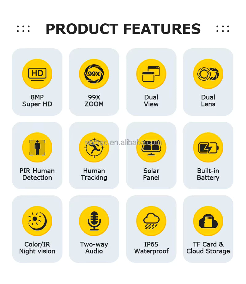 Cámara Solar WiFi PTZ SECTEC ST-537-6M-3L-4G-EU - 6MP con Zoom Óptico Triple Lente