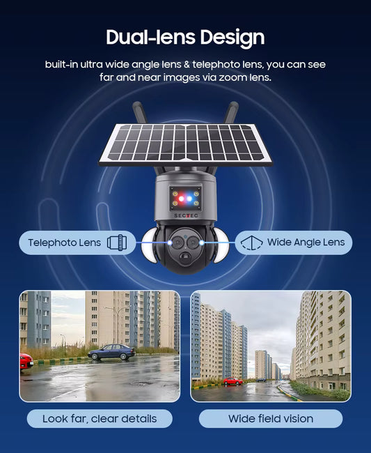 Cámara Solar WiFi PTZ 12X SECTEC ST-S558M-6M - 6MP con Visión Nocturna