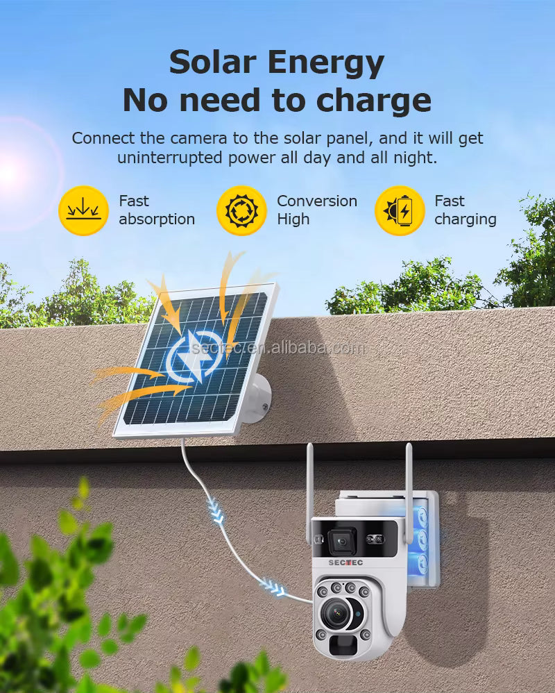 Cámara Solar WiFi PTZ SECTEC ST-537-6M-3L-4G-EU - 6MP con Zoom Óptico Triple Lente
