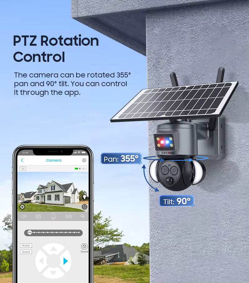 Cámara Solar WiFi PTZ 12X SECTEC ST-S558M-6M - 6MP con Visión Nocturna