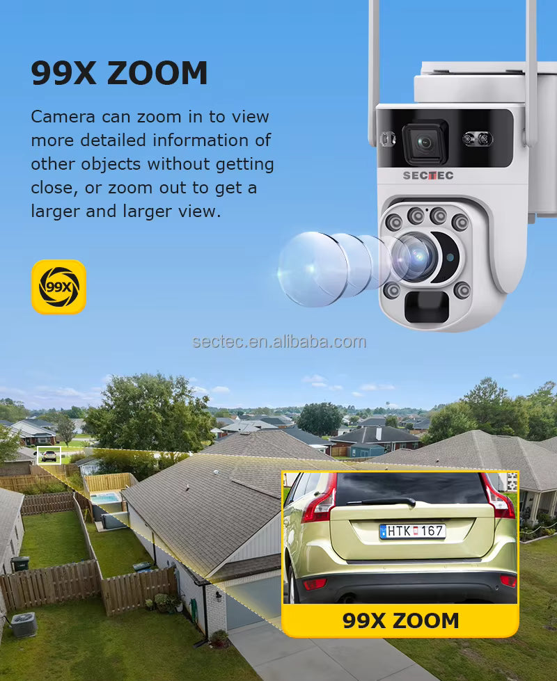 Cámara Solar WiFi PTZ SECTEC ST-537-6M-3L-4G-EU - 6MP con Zoom Óptico Triple Lente