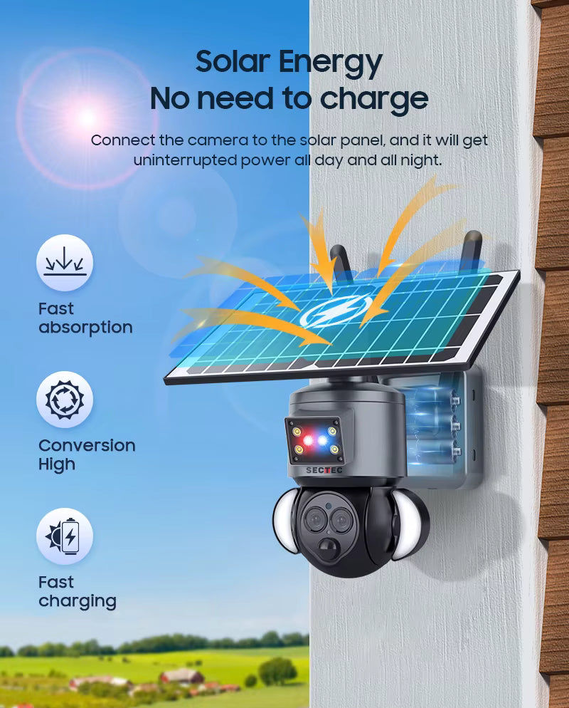 Cámara Solar WiFi PTZ 12X SECTEC ST-S558M-6M - 6MP con Visión Nocturna